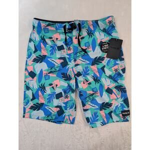 Hurley Youth Boys Board Shorts Swim Trunks Size 16/28 Tropical FIJI Beach Print